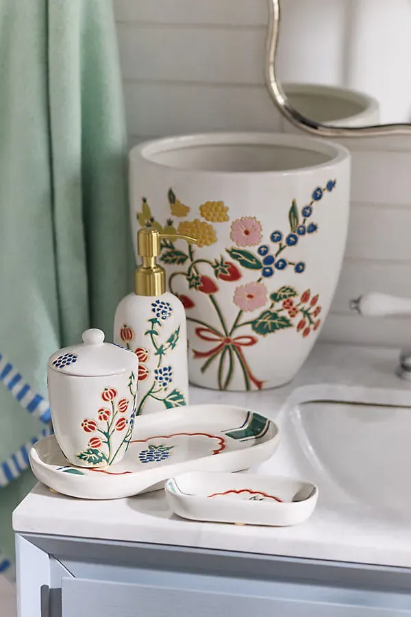 Hand-Painted Ceramic Waste Bin - White by Anthropologie, alternate view