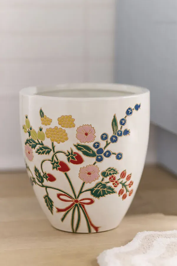 Hand-Painted Ceramic Waste Bin - White by Anthropologie