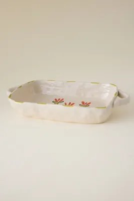 Hand-Painted Stoneware Baking Dish - Green product