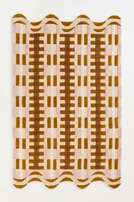 Hand Tufted Geometric Scalloped Rug - Yellow, Wool product