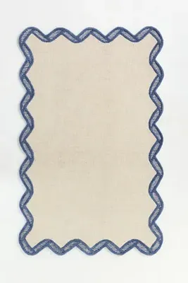 Hand Tufted Scalloped Border Rug 2x3 - Blue, Wool product