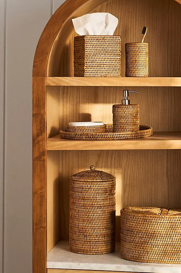Handwoven Rattan Oval Soap Dish with Ceramic Insert - Beige product