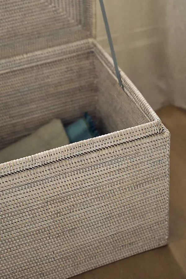 Handwoven Rattan Rectangular Hinged Trunk - White product