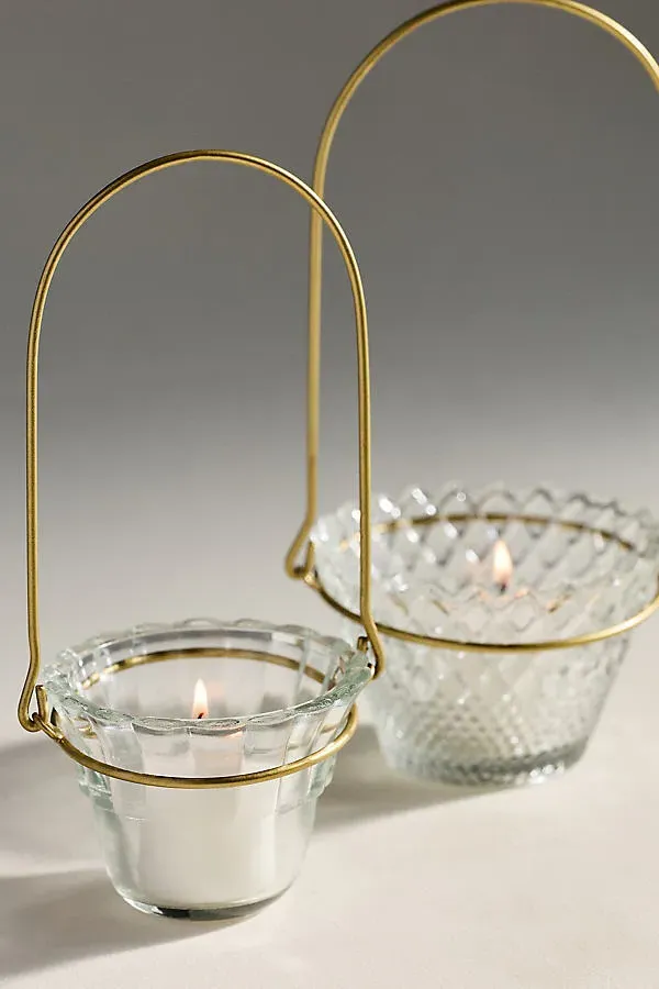 Hanging Pressed Glass Votive Holders Set of 2 - Clear by Anthropologie