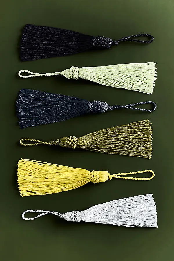Hanging Tassel Ornaments Set of 6 - Blue, Rayon by Anthropologie