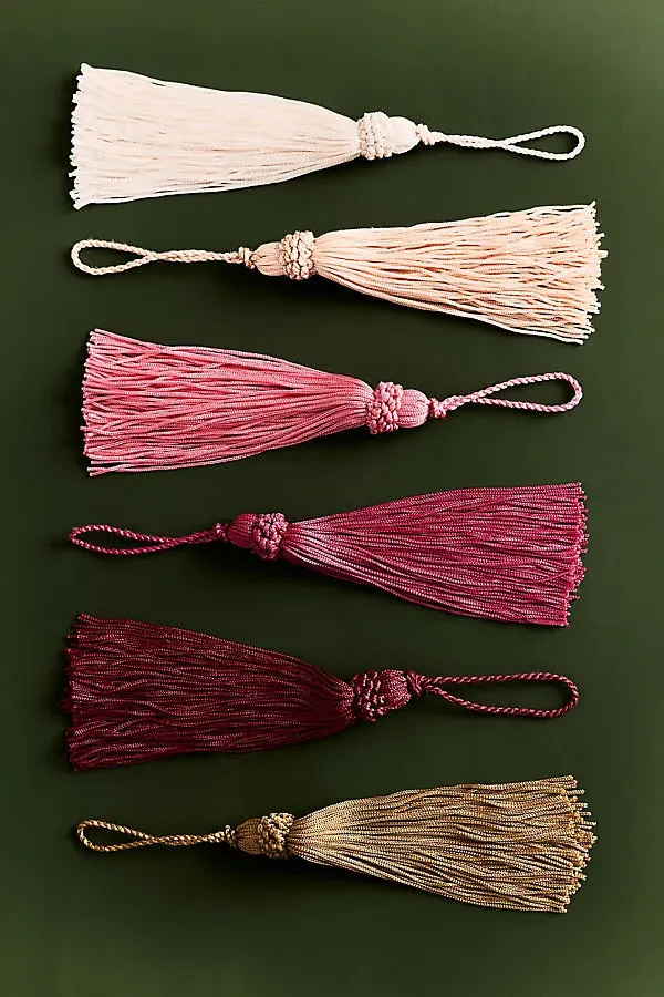 Hanging Tassel Ornaments Set of 6 - Pink, Rayon by Anthropologie