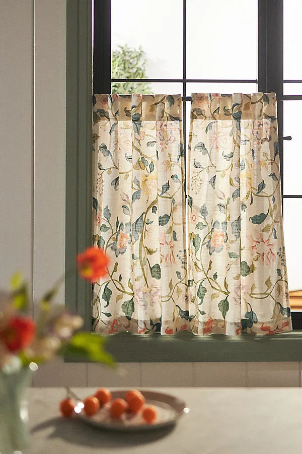 Hattie Floral Printed Café Curtains Set of 2 - Cotton by Anthropologie