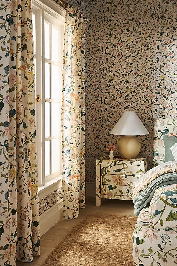 Hattie Floral Printed Curtain - Organic Cotton by Anthropologie