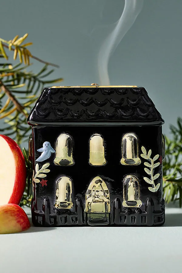 Haunted House Woody Figural Glass Candle - Black product