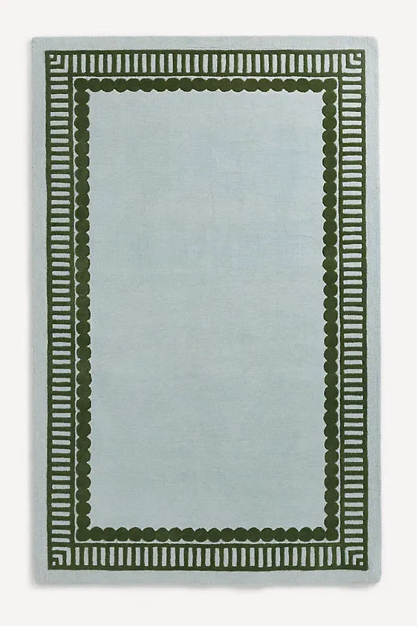 Hayden Geometric Border Rug - Blue, Wool by Anthropologie
