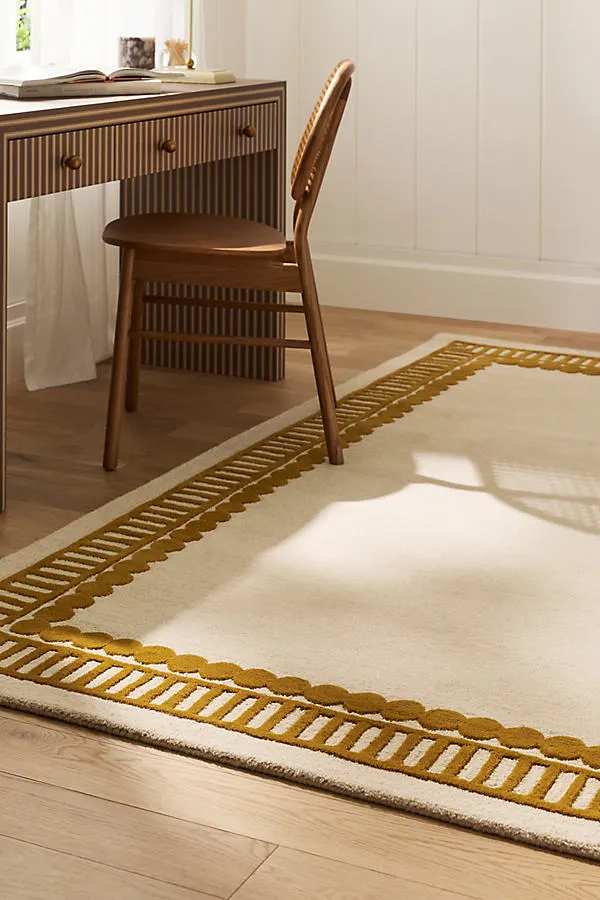 Hayden Geometric Border Tufted Rug - Yellow, Wool by Anthropologie