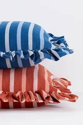 Helana Woven Stripe Ruffle Cushion - Red, Polyester product