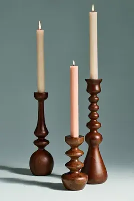 Helen Medium Candle Holder - Acacia Wood by Anthropologie, image 2