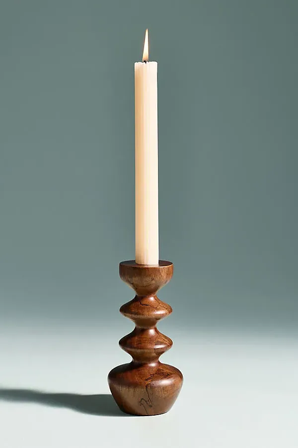 Helen Small Candle Holder - Acacia Wood by Anthropologie