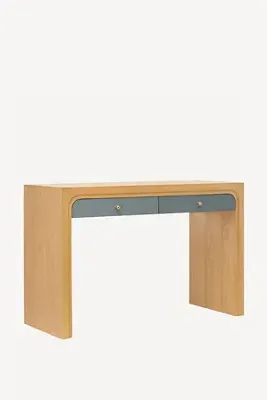 Helene Grasscloth Console Table - Beige, Oak product