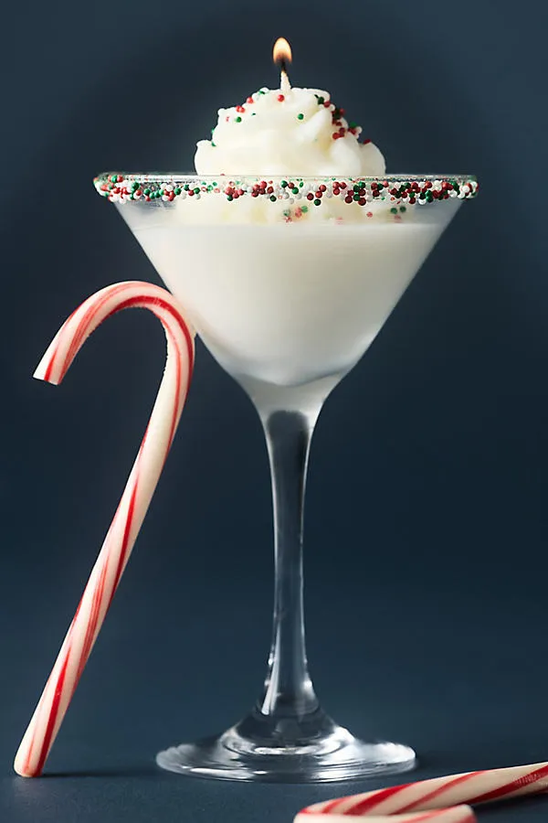 Holiday Cocktail Gourmand Candy Cane Glass Candle - Green by Anthropologie