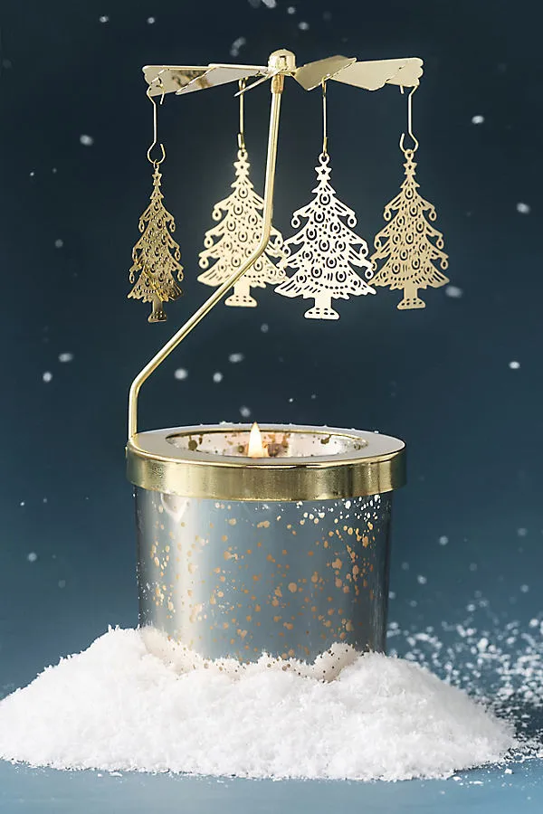 Holiday Fresh Balsam & Cedarwood Glass Candle & Spinner Set - Gold by Anthropologie