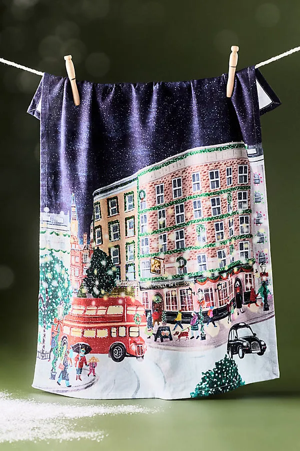 Holiday in the City Dish Towel - Red, Cotton by Anthropologie
