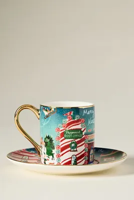 Holiday in the City Espresso Cup & Saucer - Purple, Stoneware by Anthropologie, image 2