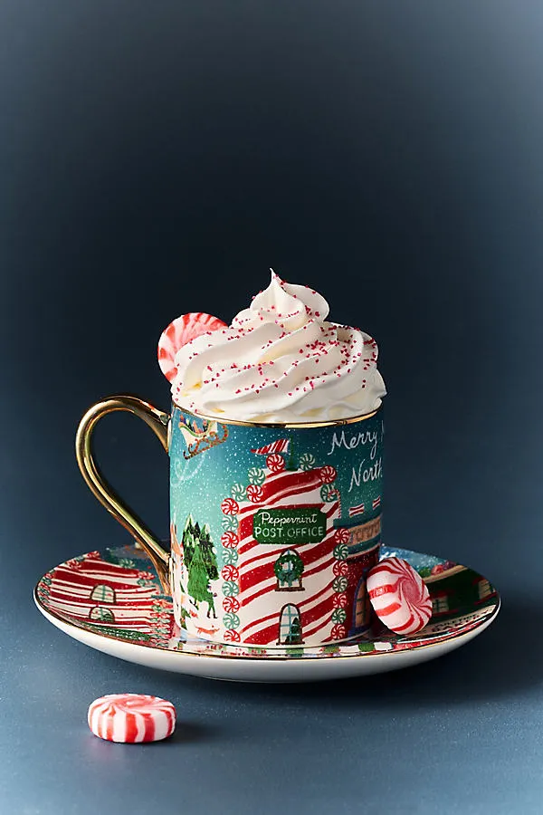 Holiday in the City Espresso Cup & Saucer - Purple, Stoneware by Anthropologie