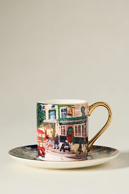 Holiday in the City Espresso Cup & Saucer - Red, Stoneware by Anthropologie, image 2