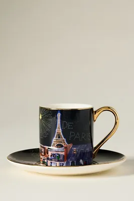 Holiday in the City Espresso Cup & Saucer - Stoneware by Anthropologie, alternate view