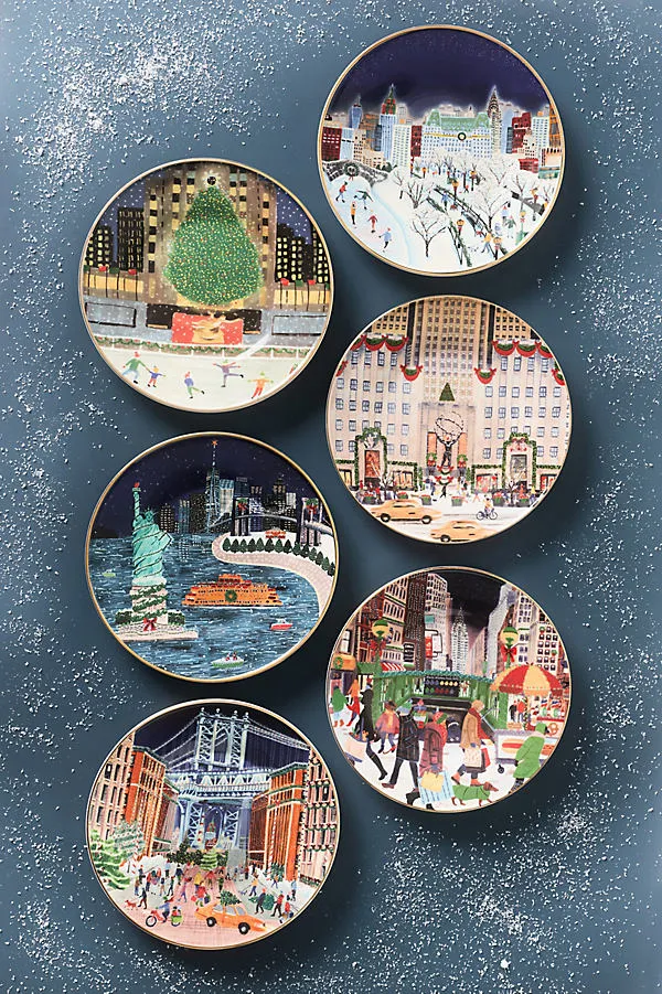 Holiday in the City New York Stoneware Dessert Plates Set of 6 by Anthropologie