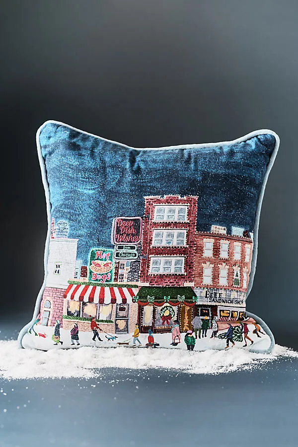 Holiday In The City Printed Cotton Pillow by Anthropologie