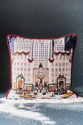 Holiday In The City Printed Cotton Pillow - Ivory by Anthropologie, image 2
