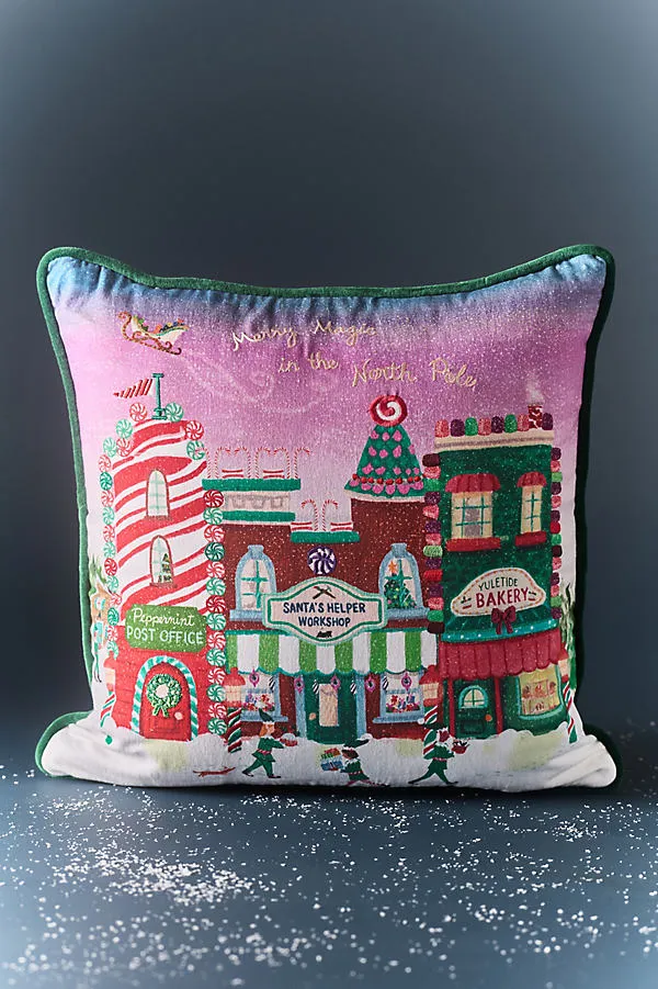 Holiday In The City Printed Cotton Pillow by Anthropologie