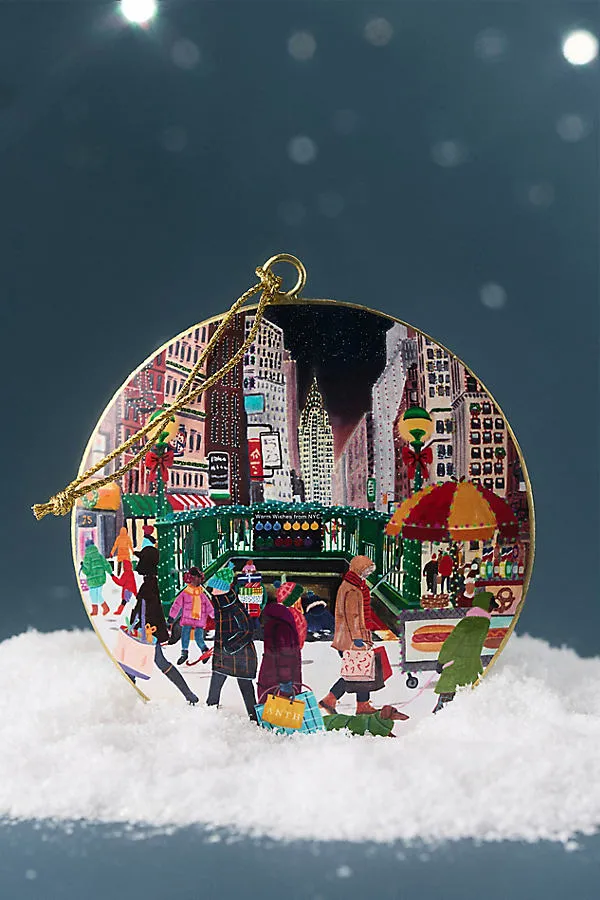 Holiday in the City Round Ornament - Blue, Iron by Anthropologie