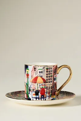 Holiday in the City Stoneware Espresso Cup & Saucer - Blue by Anthropologie, image 2