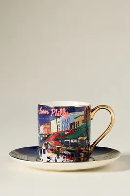 Holiday in the City Stoneware Espresso Cup & Saucer - Green by Anthropologie, image 2