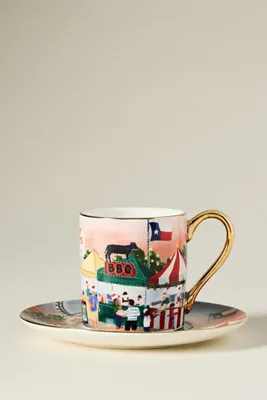 Holiday in the City Stoneware Espresso Cup & Saucer - Pink by Anthropologie, image 2