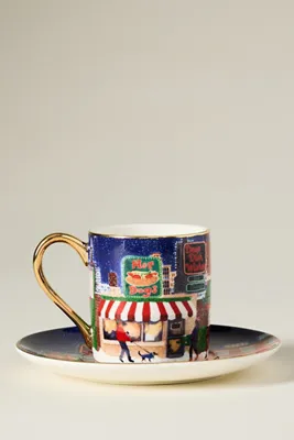 Holiday in the City Stoneware Espresso Cup & Saucer - Red by Anthropologie, image 2