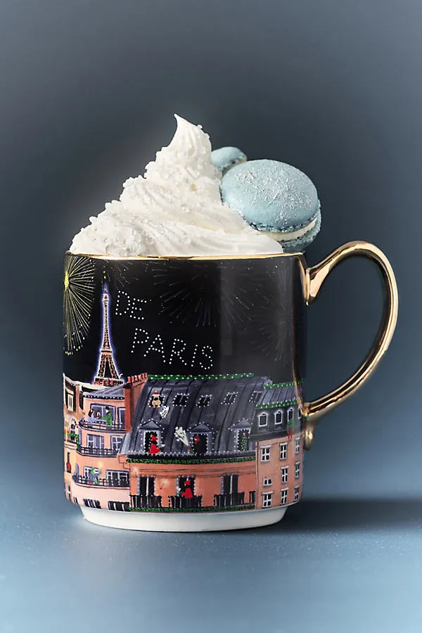Holiday in the City Stoneware Mug - Blue by Anthropologie