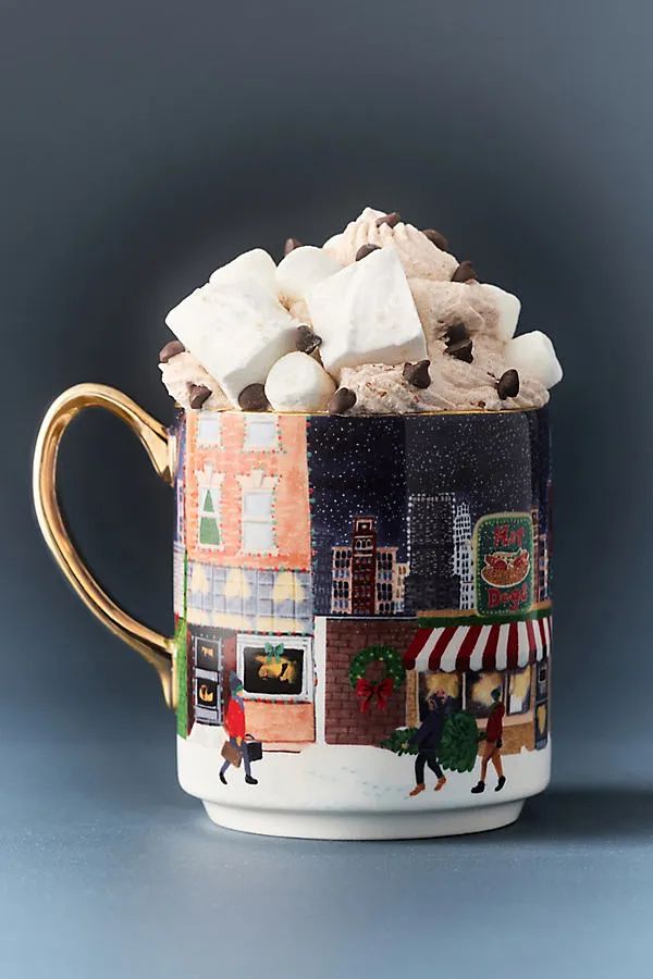 Holiday in the City Stoneware Mug - Red by Anthropologie