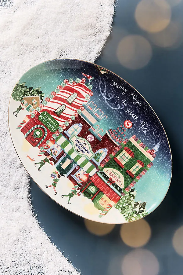 Holiday in the City Stoneware Platter - Purple by Anthropologie