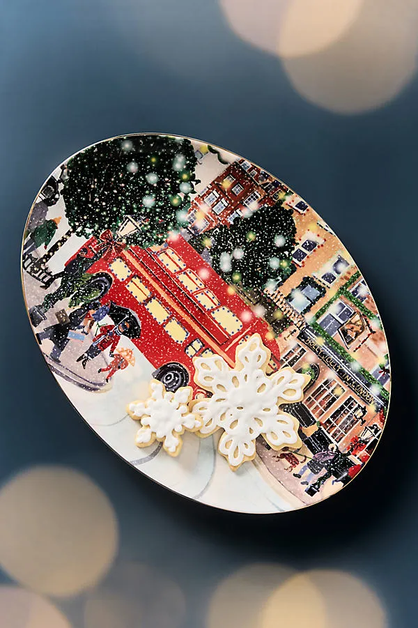 Holiday in the City Stoneware Platter - Red by Anthropologie