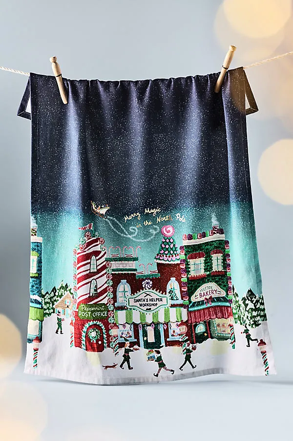 Holiday in the City Tea Towel - Purple, Cotton by Anthropologie