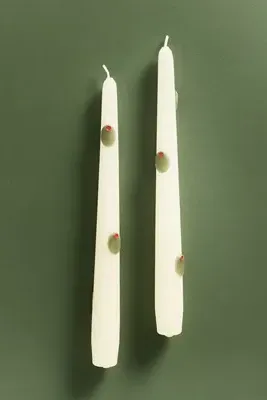 Holiday Pressed Bead Taper Candles Set of 2 - Green, Paraffin Wax by Anthropologie, image 2