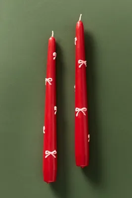 Holiday Pressed Bead Taper Candles Set of 2 - Red, Paraffin Wax by Anthropologie, image 2