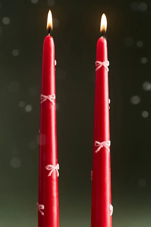 Holiday Pressed Bead Taper Candles Set of 2 - Red, Paraffin Wax by Anthropologie