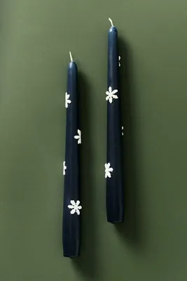 Holiday Pressed Bead Taper Candles Set of 2 - White, Paraffin Wax by Anthropologie, image 2