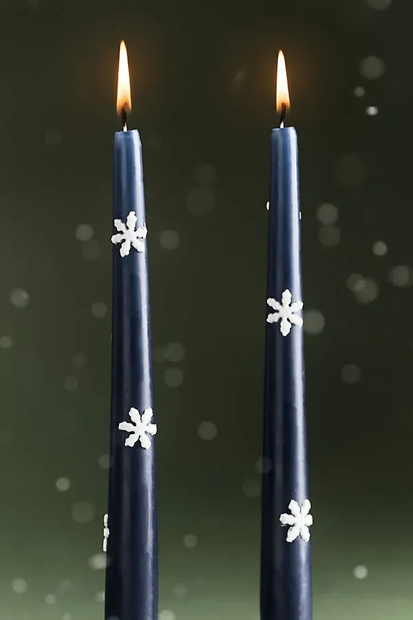Holiday Pressed Bead Taper Candles Set of 2 - White, Paraffin Wax by Anthropologie