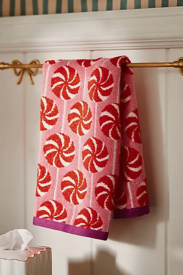 Holiday Printed Hand Towel - Red, Cotton by Anthropologie