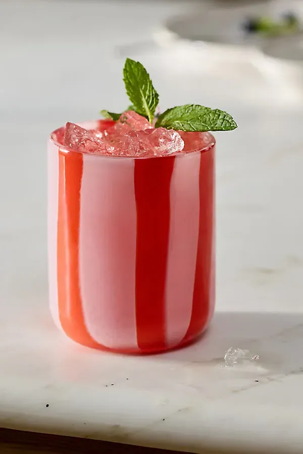 Icon Ribbon Stripe Juice Glass - Pink by Anthropologie