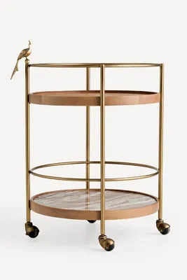 Ida Marble Peacock Bar Cart - Beige, Ash Wood alternate view