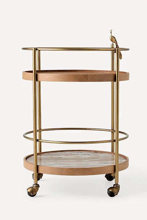 Ida Marble Peacock Bar Cart - Beige, Ash Wood product