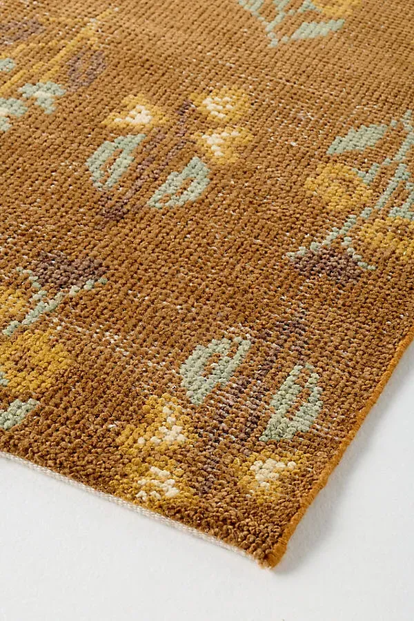 Ingrid Hand-Knotted Floral Rug - Yellow, Wool product